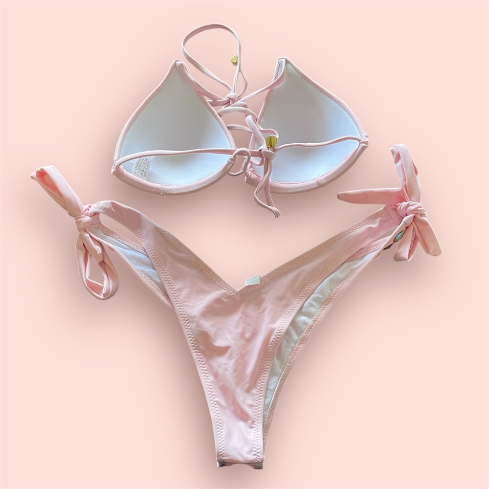 Fox Bikini IRIDESCENT CRYSTAL BRAZILIAN CHEEKY TRIANGLE BIKINI SET PINK L - Picture 4 of 4